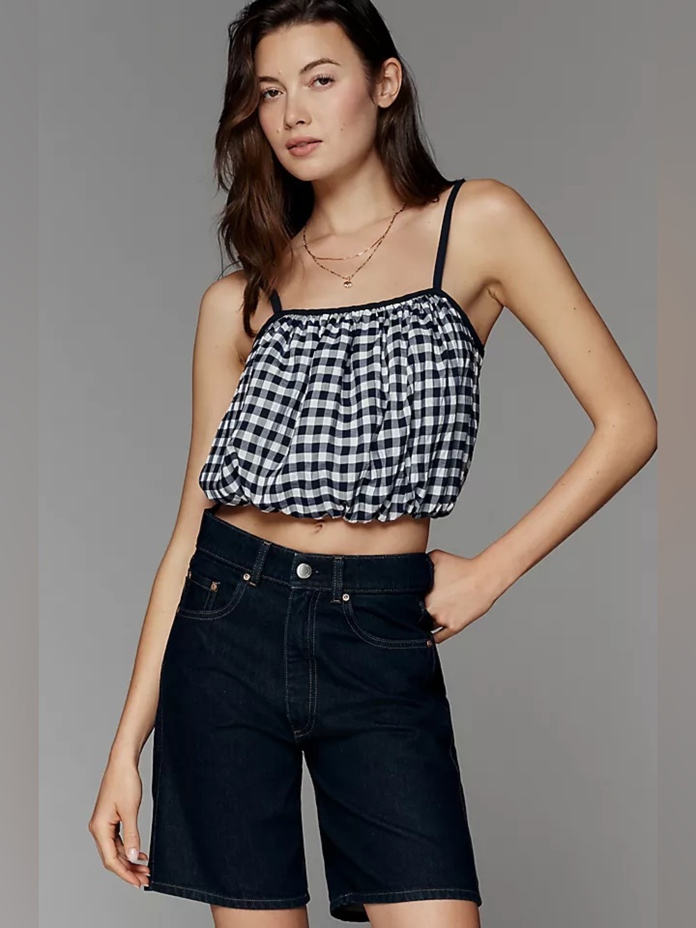 Stateside Navy & White Gingham Bubble Cami Top